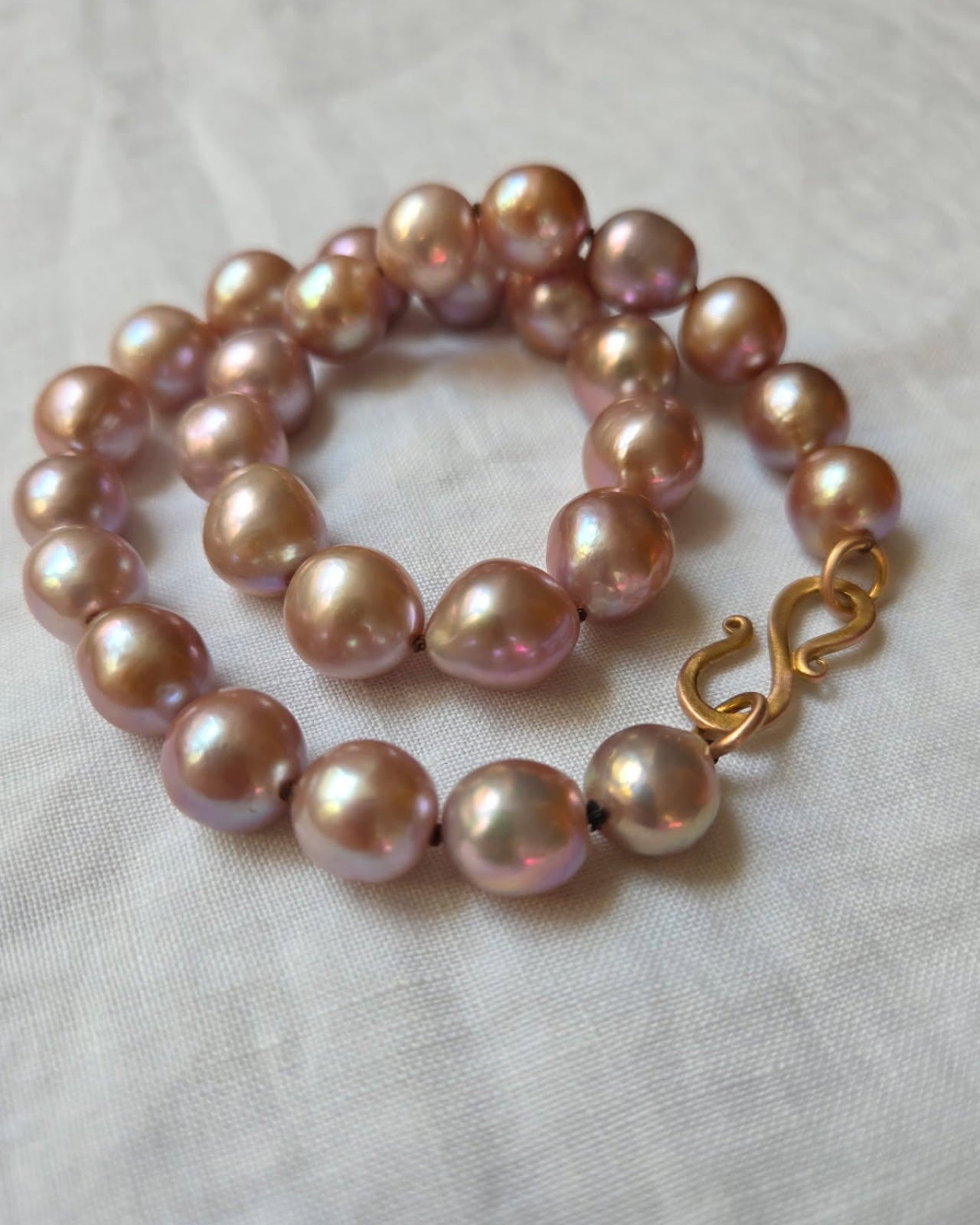 “Faerie Floss Too” Pearl, Pink Gold and Silk Necklace