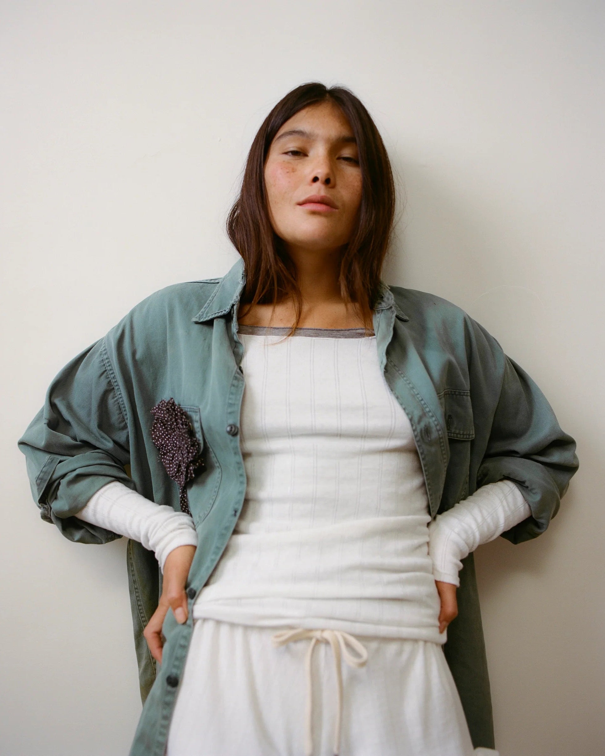 The Stretch Long Sleeve Pointelle White Tee