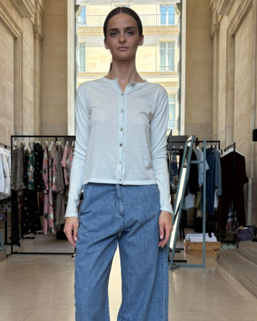 Lidia Light Knitted Organic Cotton Cashmere Cardigan in Mint