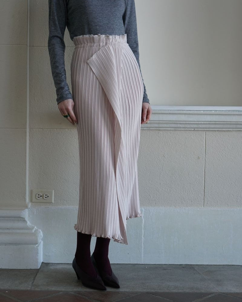 Pleated Soirée Wrap Skirt in Oyster