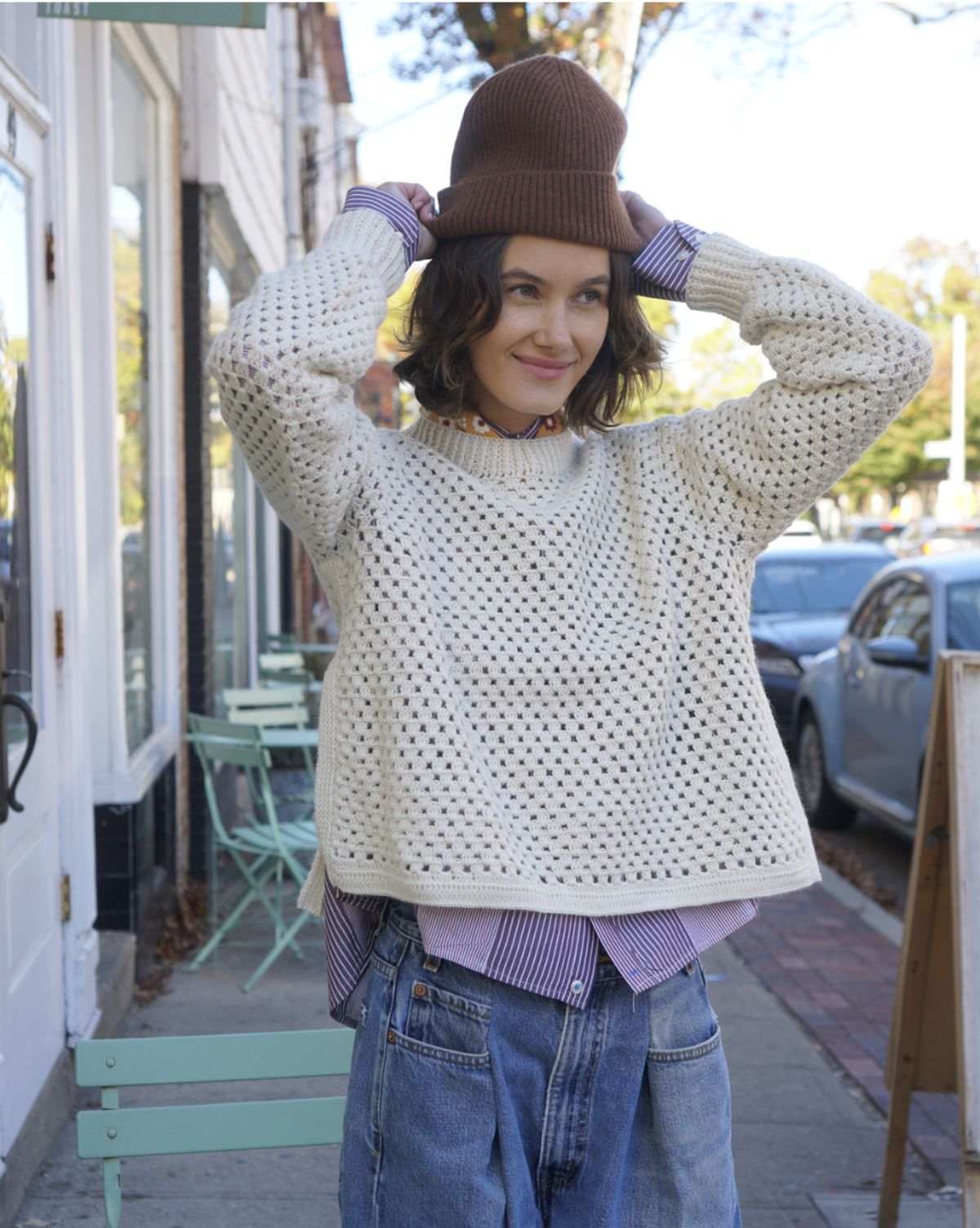 Jane Chunky Crochet Jumper in Ivory
