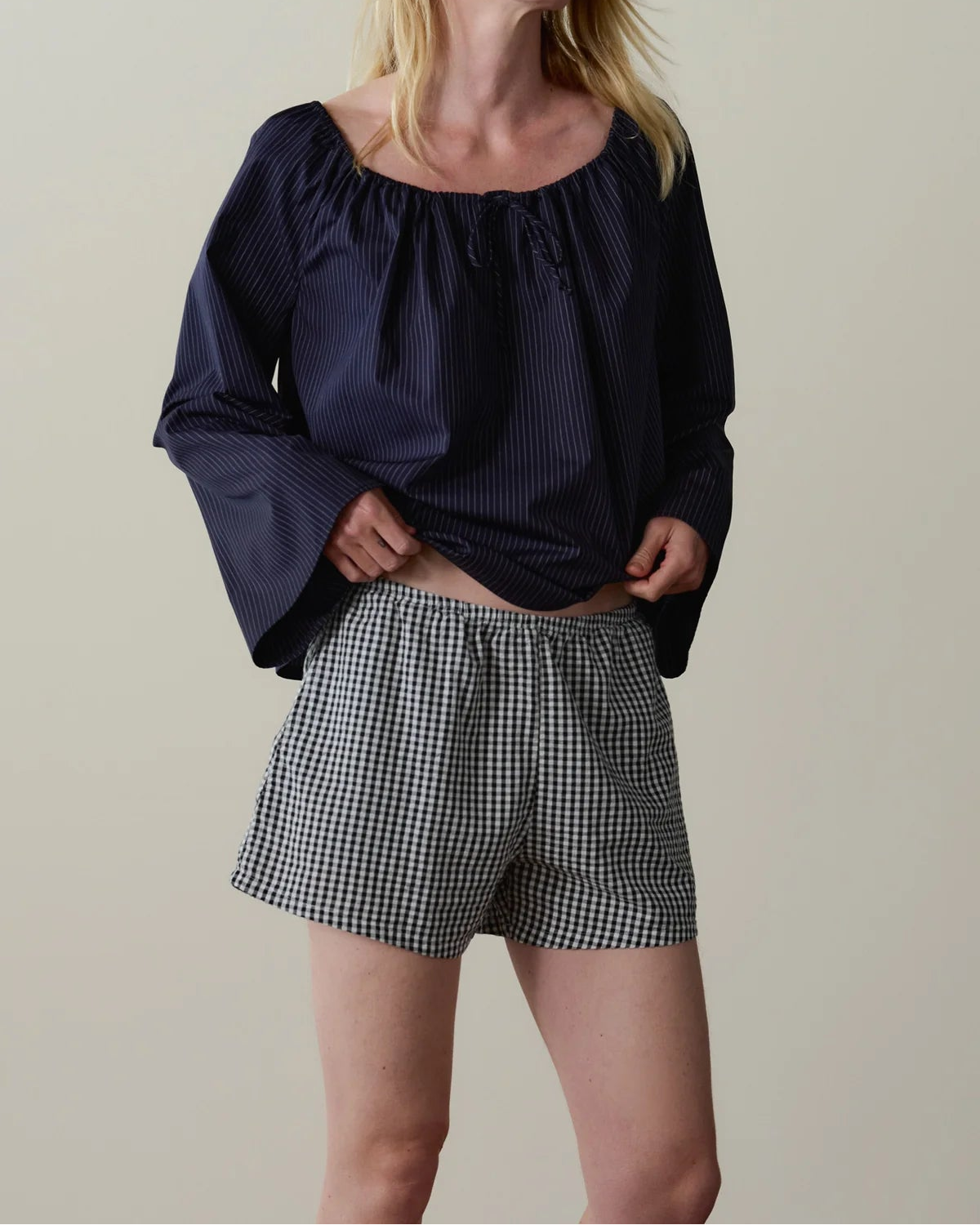 The Cotton Gingham Tap Short in Jet
