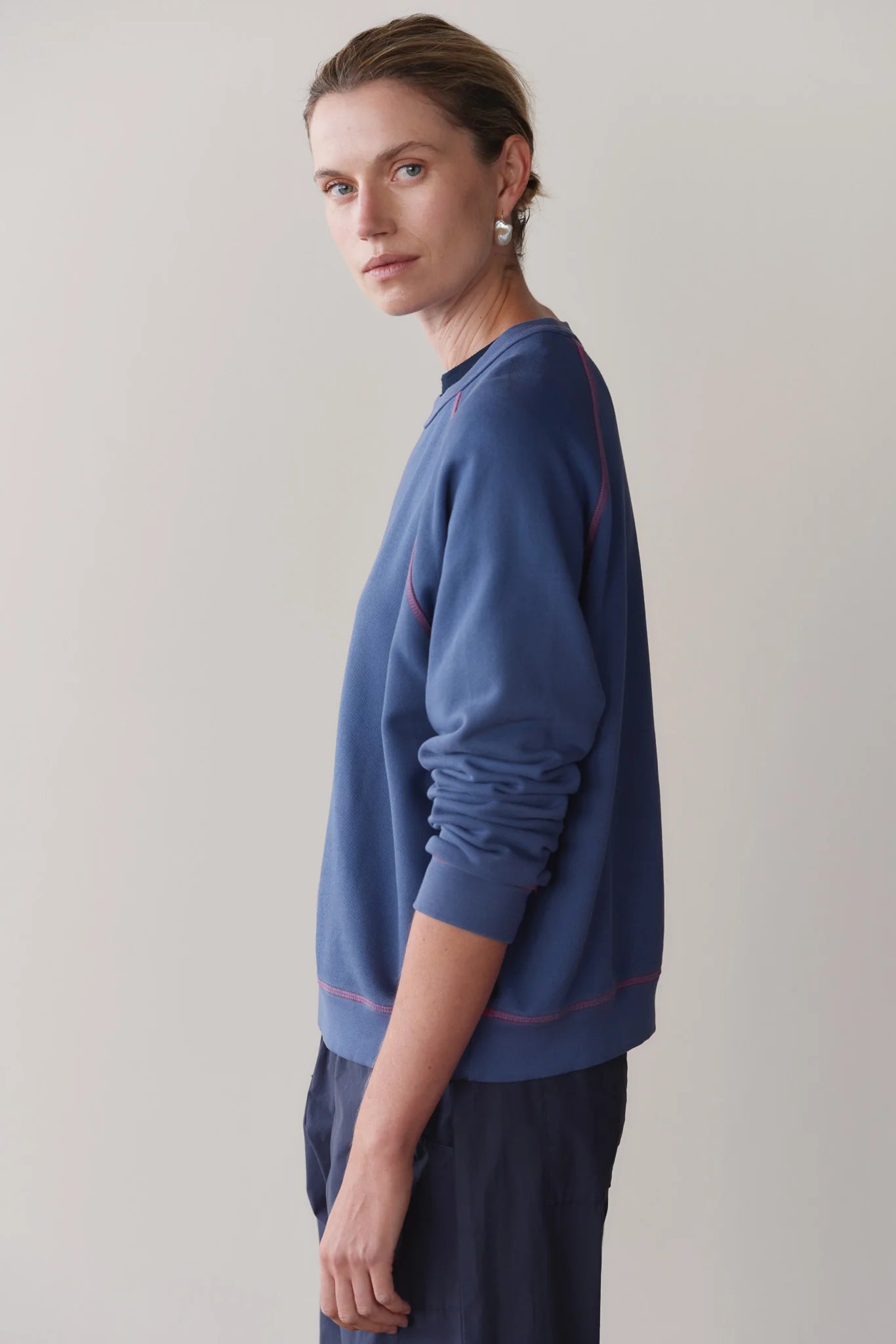 The Eco Terry Contrast Stitch Sweatshirt in Lapis