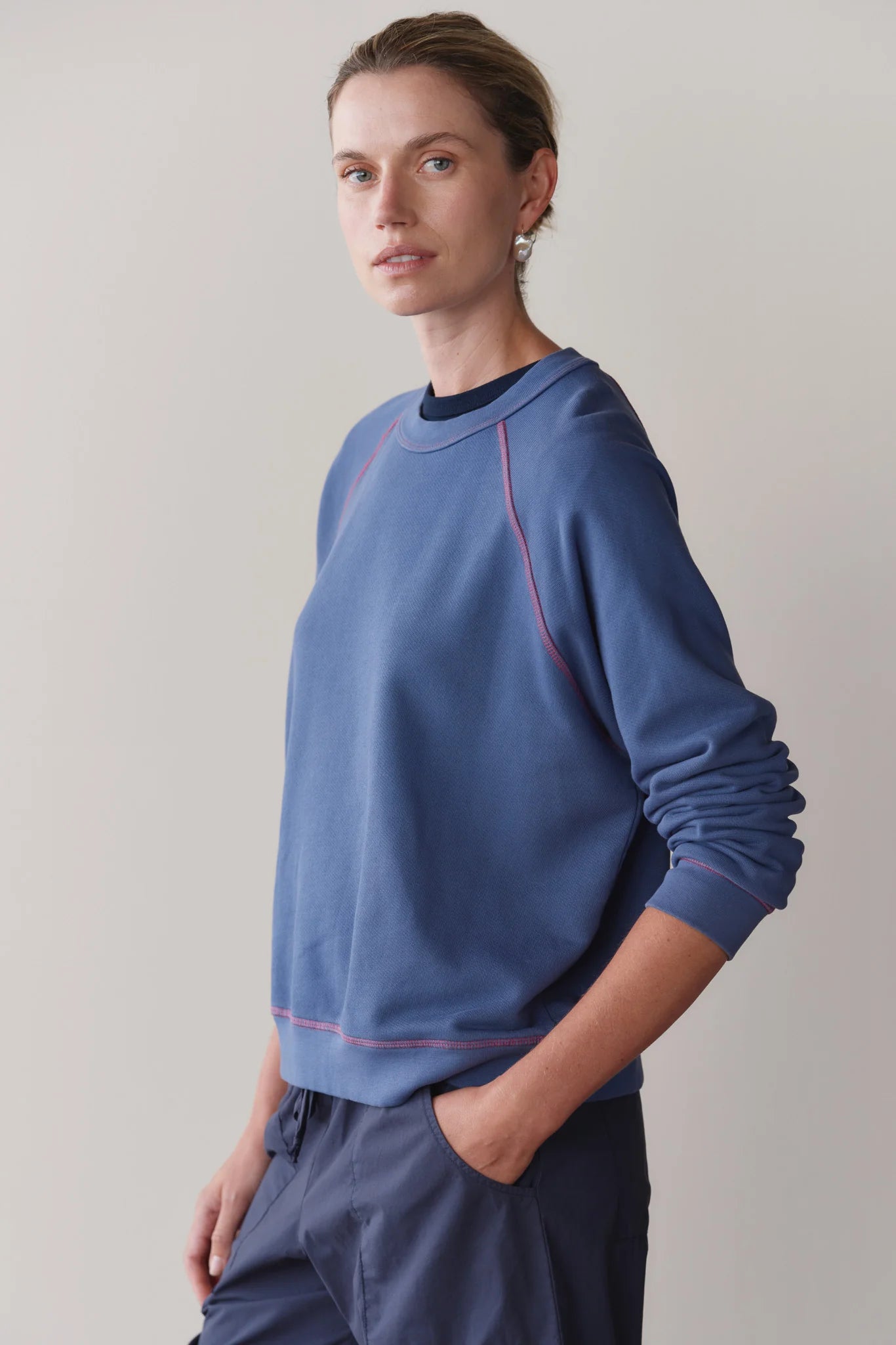 The Eco Terry Contrast Stitch Sweatshirt in Lapis