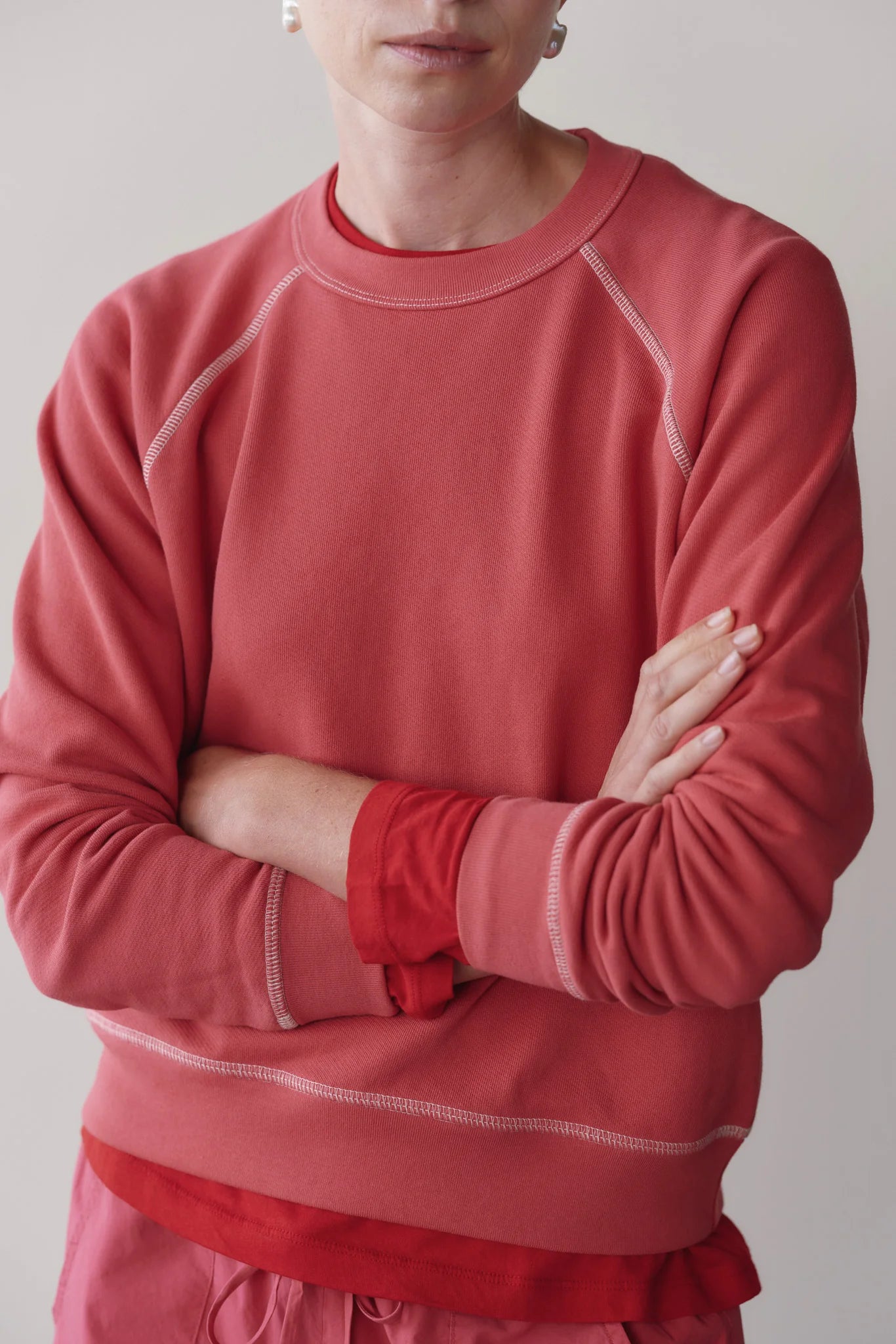 The Eco Terry Contrast Stitch Sweatshirt in Raspberry