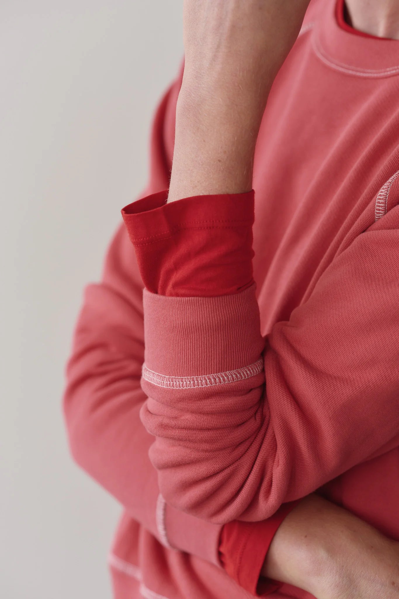 The Eco Terry Contrast Stitch Sweatshirt in Raspberry