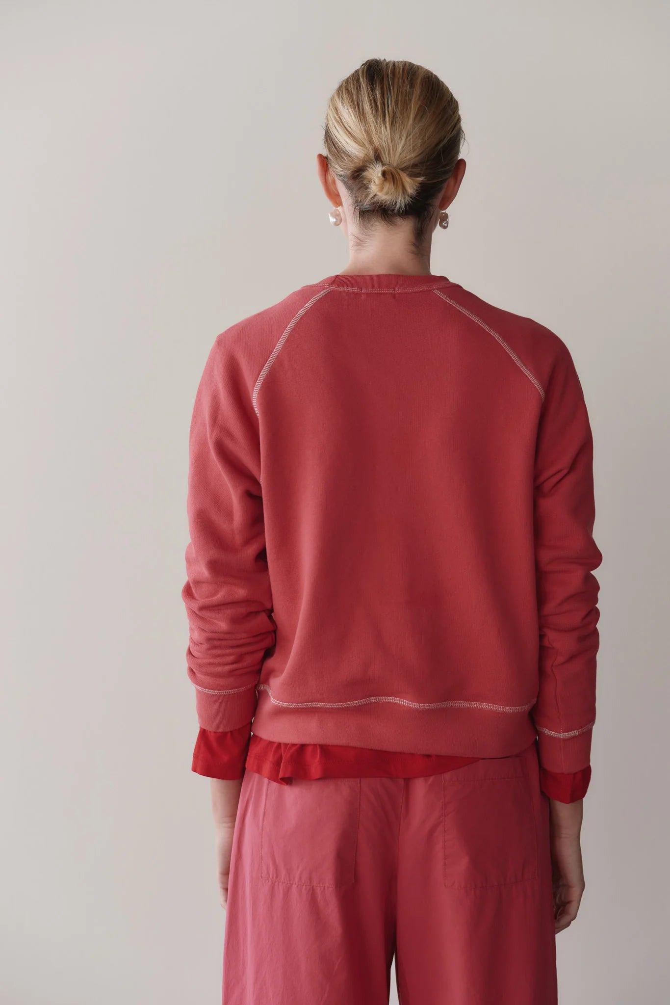The Eco Terry Contrast Stitch Sweatshirt in Raspberry