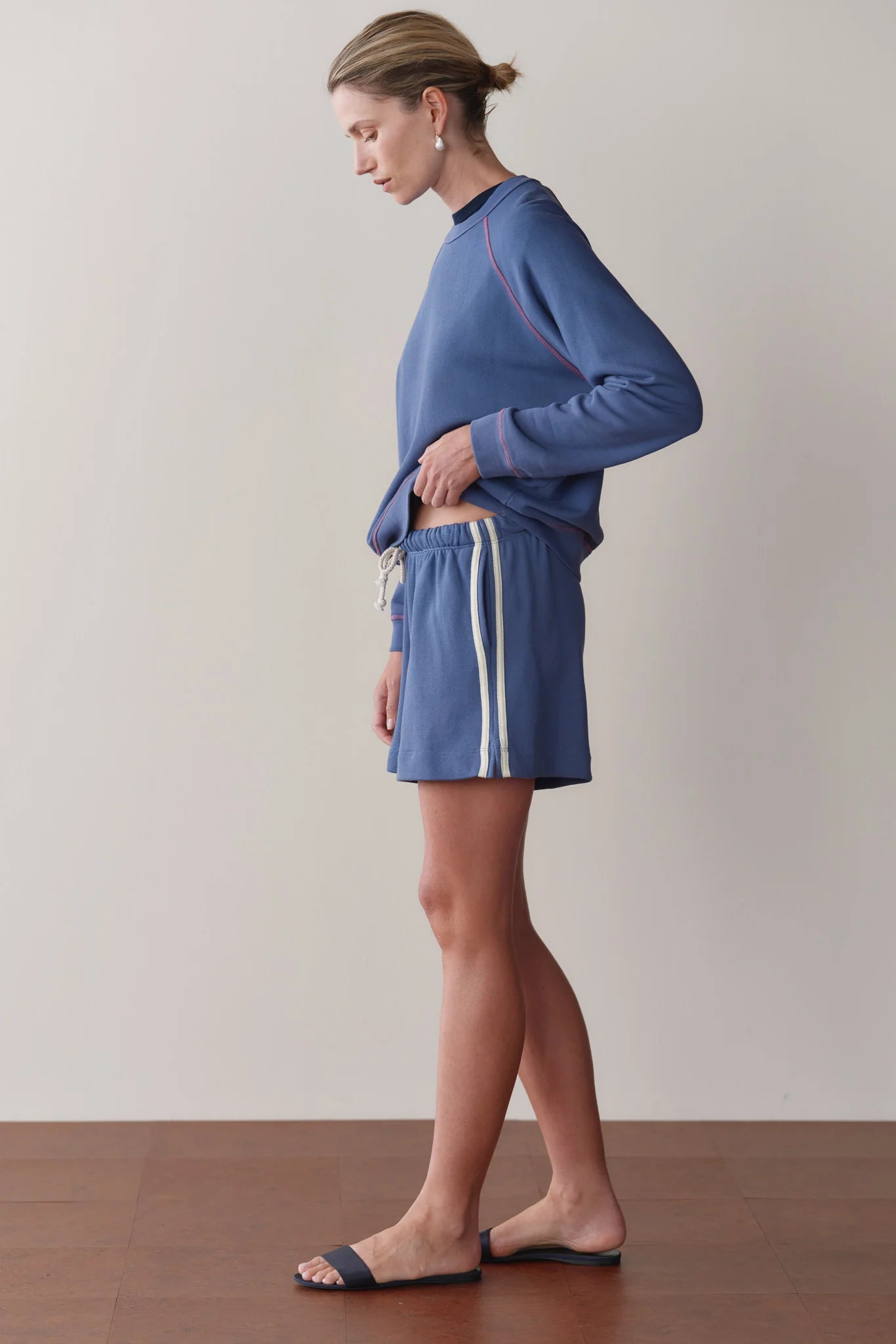 The Stripe Eco-Terry Short in Lapis