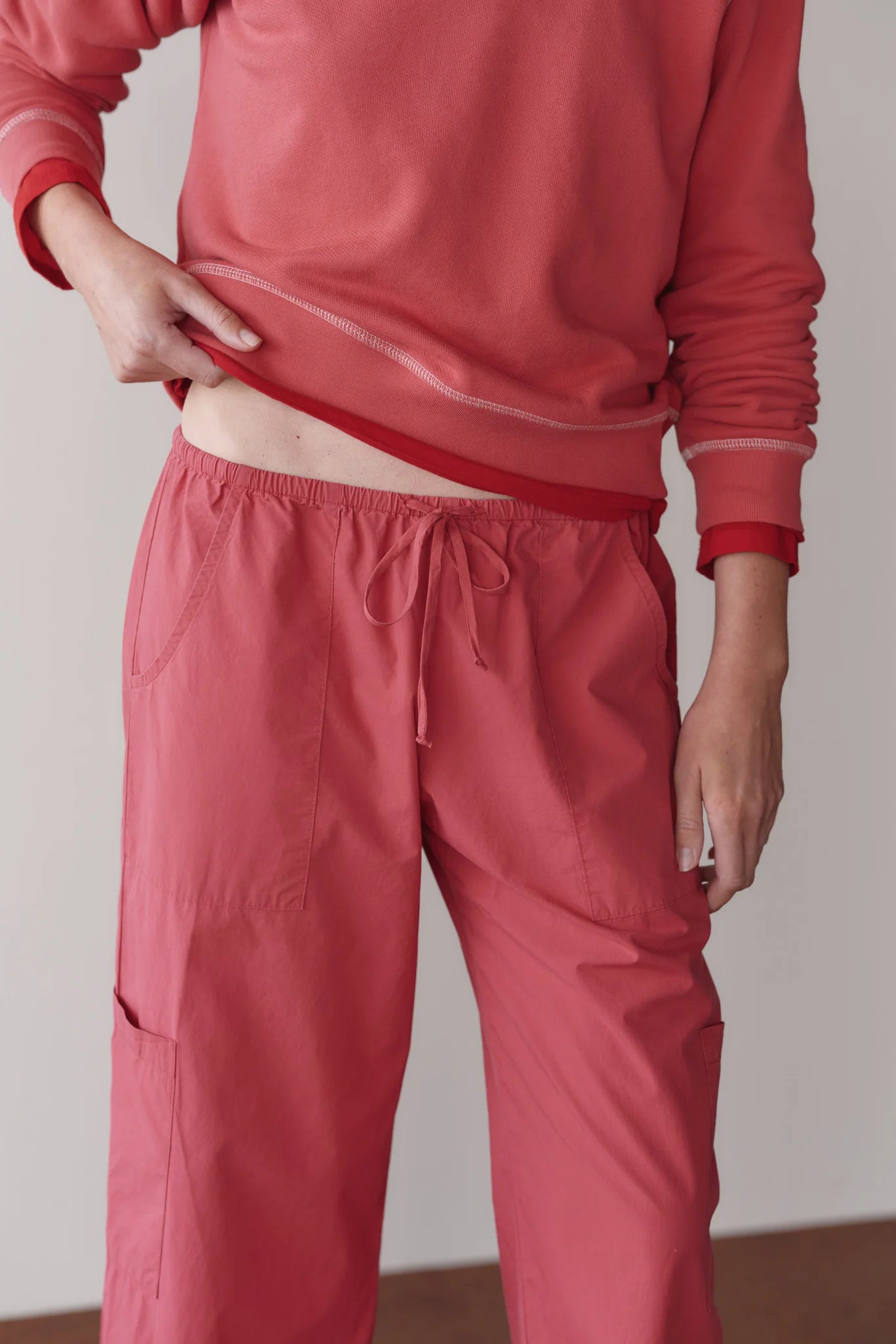 The Pop Drawstring Cargo Pant in Raspberry