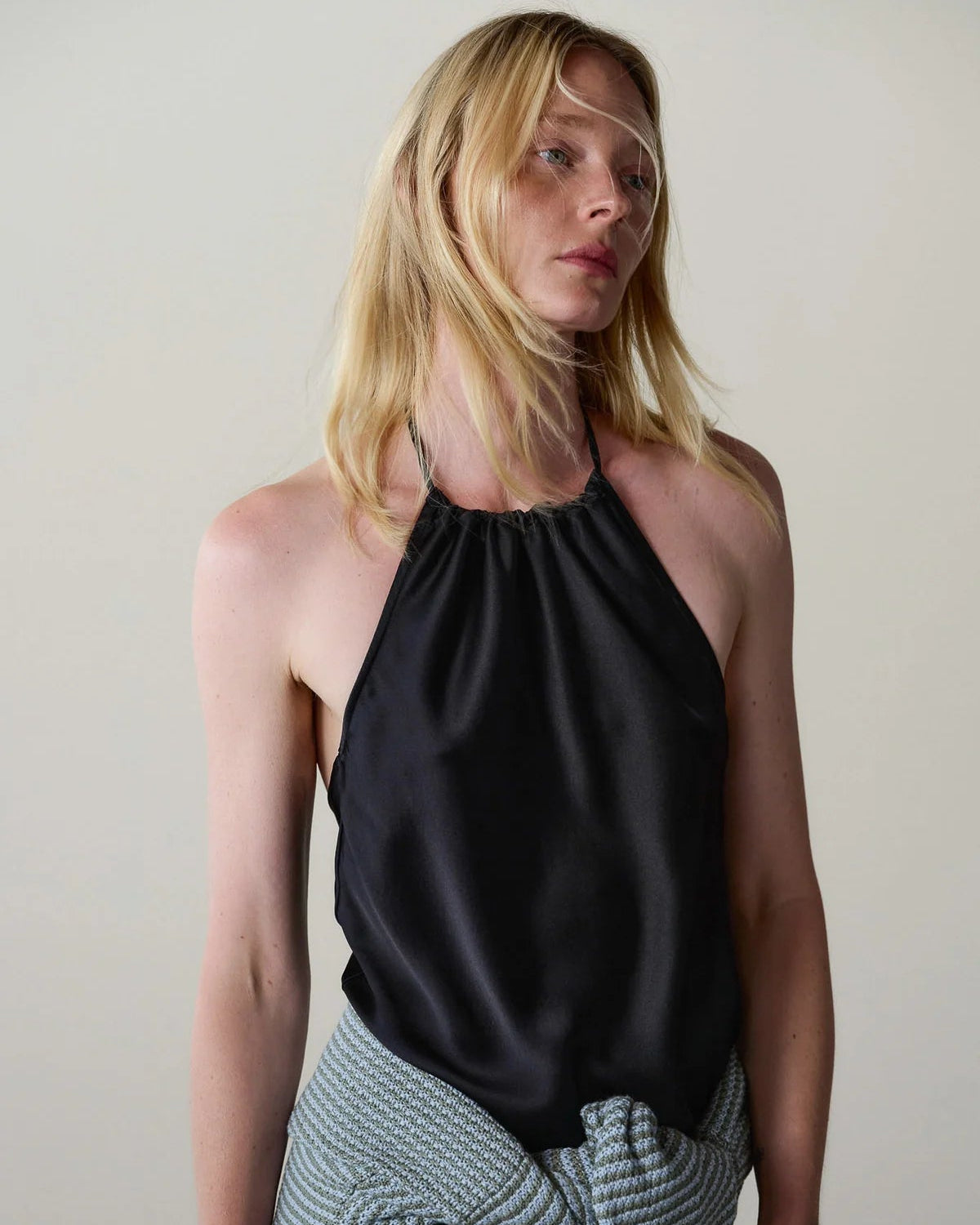 The Silk Halter Top in Jet
