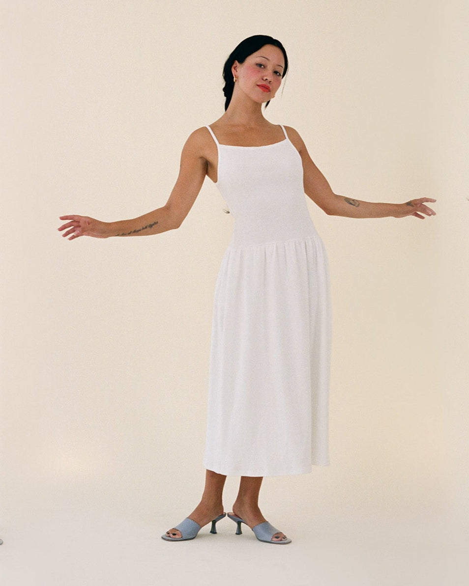 LaPointe Dropwaist Midi Dress in White