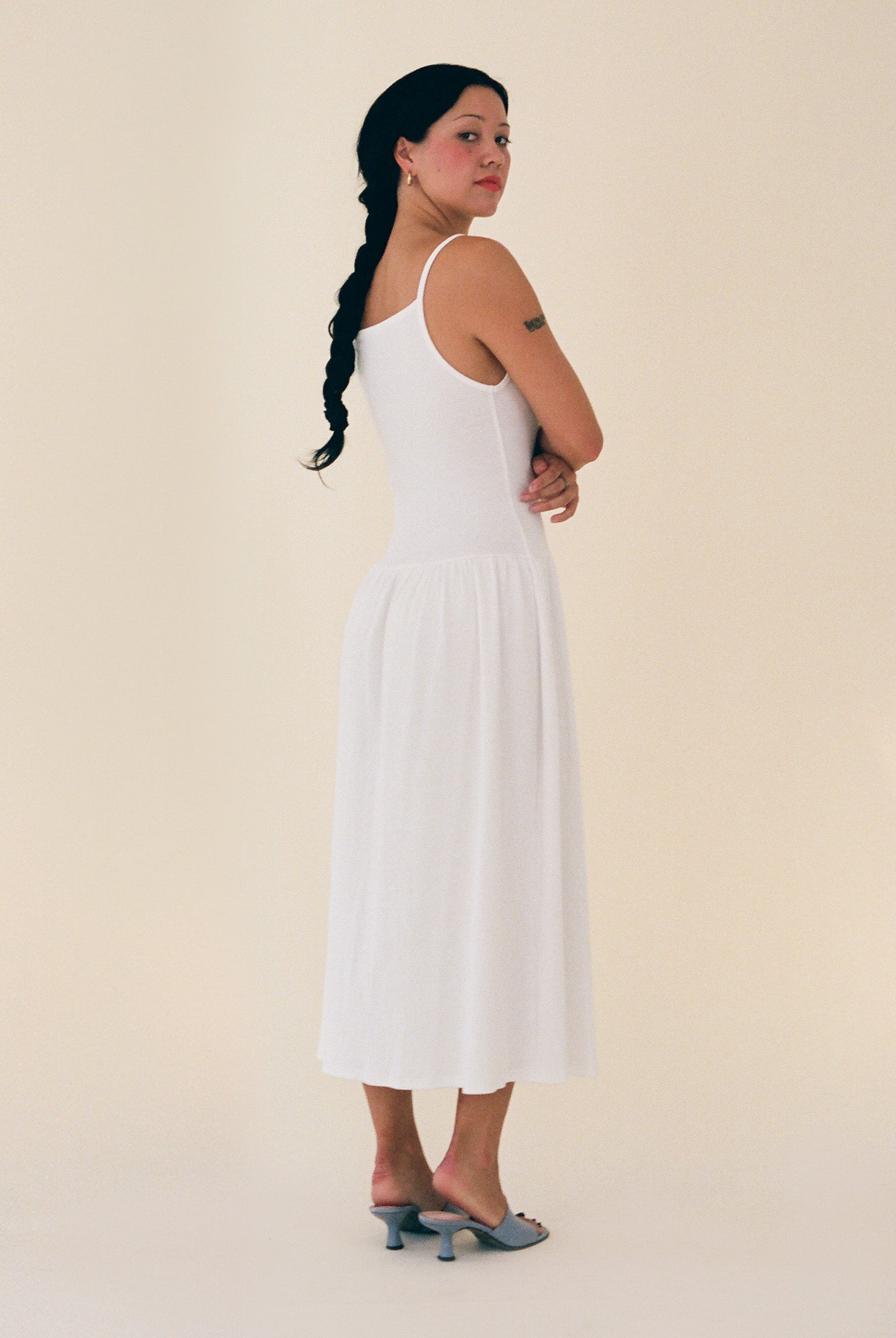 LaPointe Dropwaist Midi Dress in White